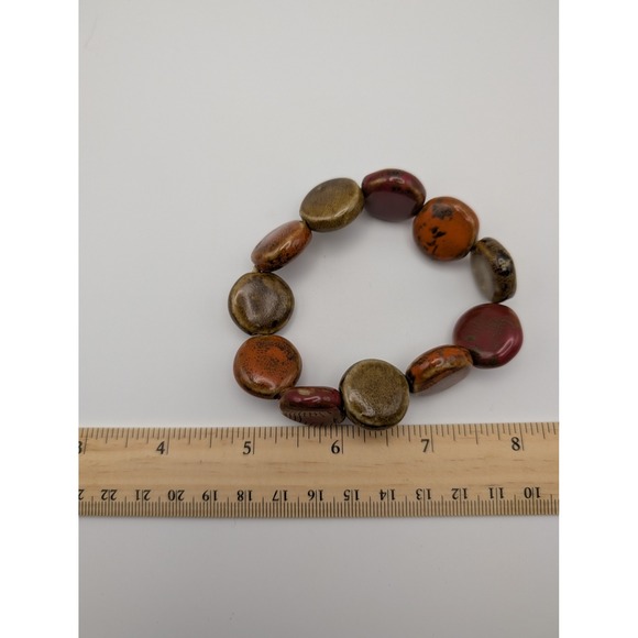 Chunky Bead Bracelet Earth Tones Red Brown Statement Fashion Jewelry - Picture 4 of 4